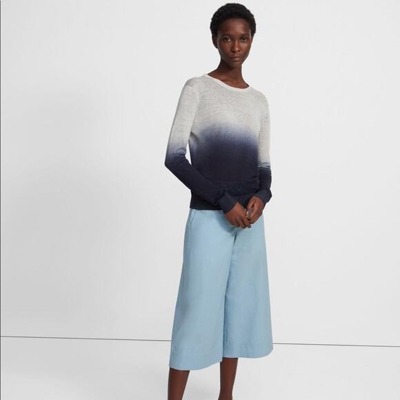 Theory Navy Linen Sweater Small Ombre Crew Neck Sag Harbor Lightweight Knit - Picture 2 of 15